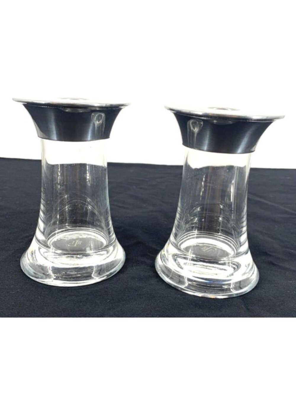 Lauren Ralph Lauren Ella Candle Holders 5" Clear Silvertone Pillar Set of 2